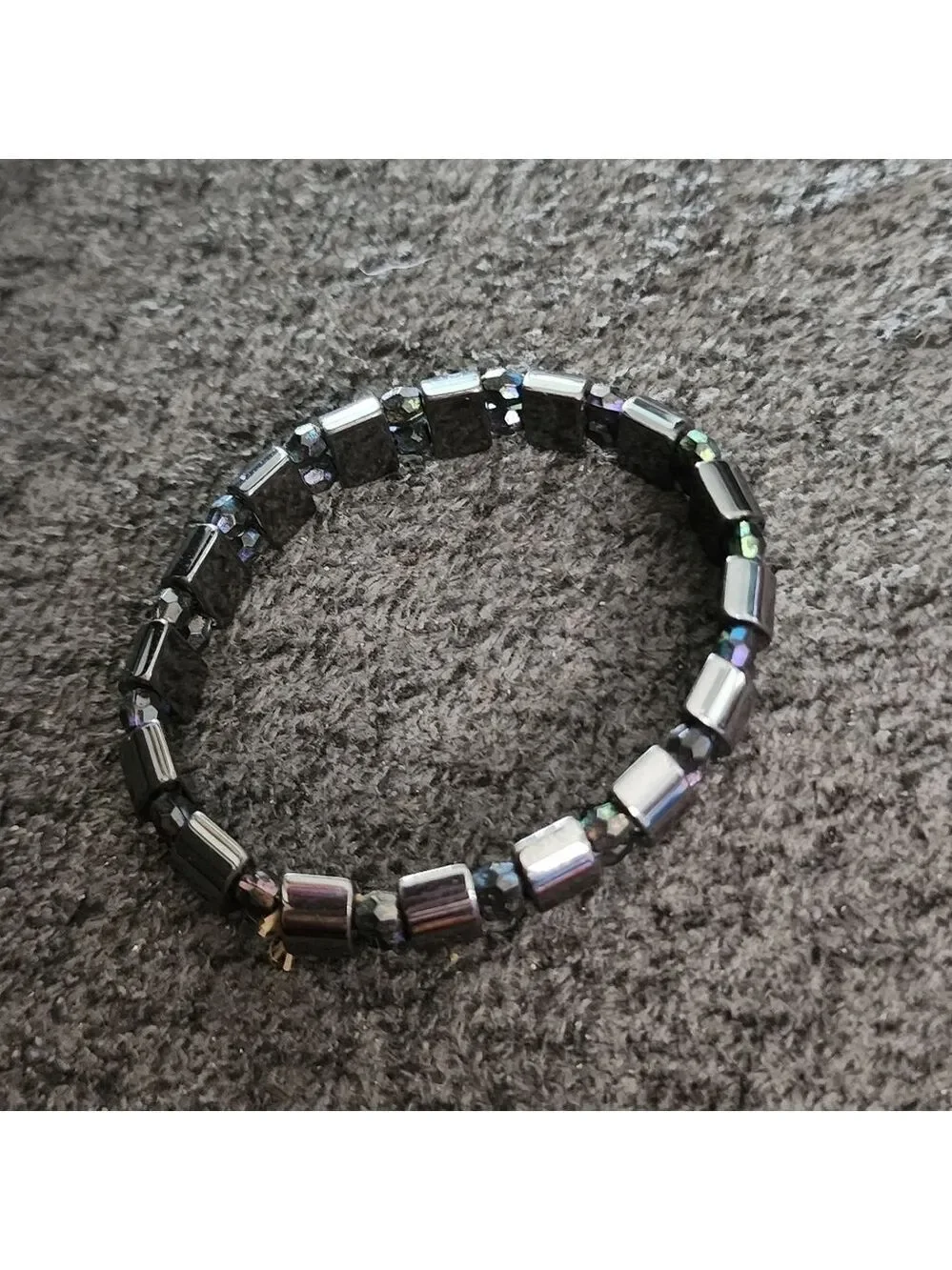 Hematite and Multicolor Beaded Stretch Bracelet